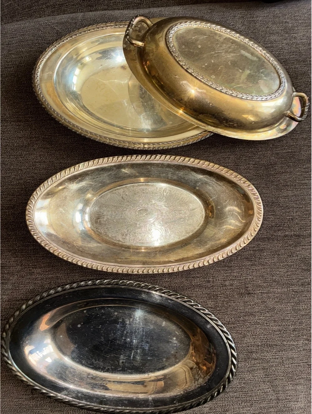 Vintage Silver Plate Oval Serving Dishes – Set of 3 with 1 Lid